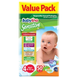Βρεφική πάνα Babylino Sensitive No4 8-13 Kg Value Pack 50 τμχ