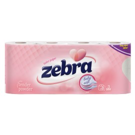 Zebra Pink με απαλό άρωμα Ταλκ, Χαρτί Υγείας  3φυλλο 75γρ, 8τμχ