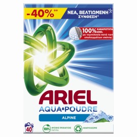 Ariel AquaPoudre Alpine -40%, Σκόνη Πλυντηρίου Ρούχων, 40 Μεζούρες  2600γρ