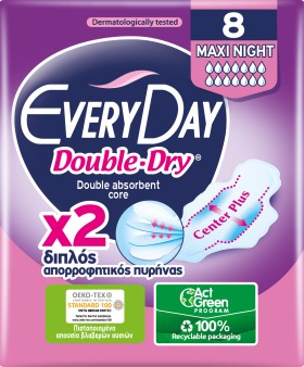 Every Day Σερβιέτες Hyperdry Double Dry Ultra Plus Maxi Night 8 τεμ.
