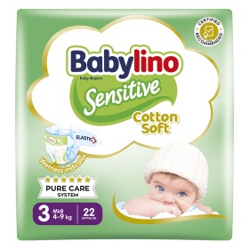 Βρεφική πάνα Babylino Sensitive Cotton Soft No3 4-9 Kg 22 τμχ