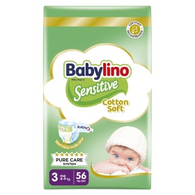 Βρεφική πάνα Babylino Sensitive Cotton Soft No3 4-9 Kg Value Pack 56τμχ