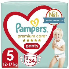 Pampers Premium Care Pants, Πάνες Βρακάκι No5 (12-17kg), 34τμχ, JUMBO PACK