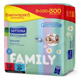 Septona Dermasoft Family Μωρομάντηλα για όλη την οικογένεια, 3x100τμχ, 300τμχ