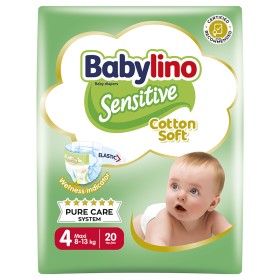 Βρεφική πάνα Babylino Sensitive Cotton Soft No4 8-13 Kg 20 τμχ