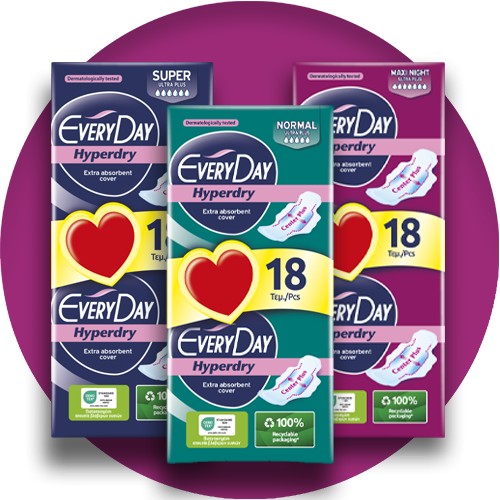 EveryDay Σερβιέτες Hyperdry , Normal, Super, & Maxi Night, 18τεμ.