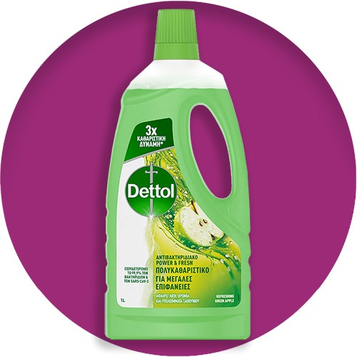 Dettol Power & Fresh Αντιβακτηριδιακό Πολυκαθαριστικό Πατώματος Πράσινο Μήλο, 1lt