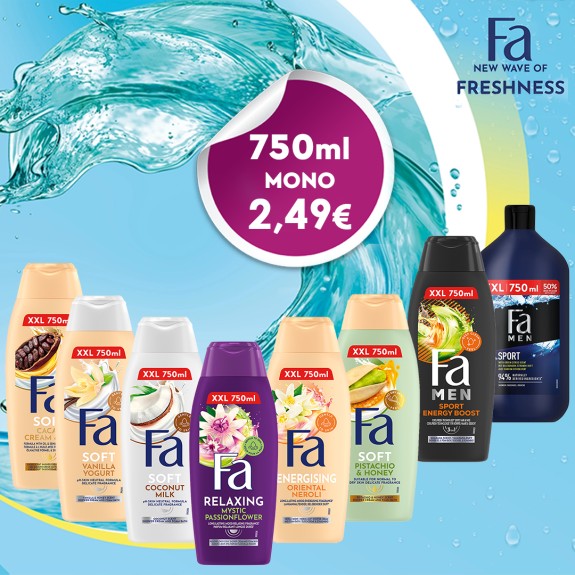 Ανακαλύψτε την απόλυτη εμπειρία φρεσκάδας με τα αφρόλουτρα FA, XXL 750ml