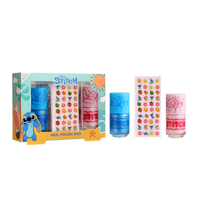 AIR-VAL Stitch Nail Polish Duo & Stickers, Παιδικό Σετ Βερνίκια Νυχιών (2x5ml) & Αυτοκόλλητα