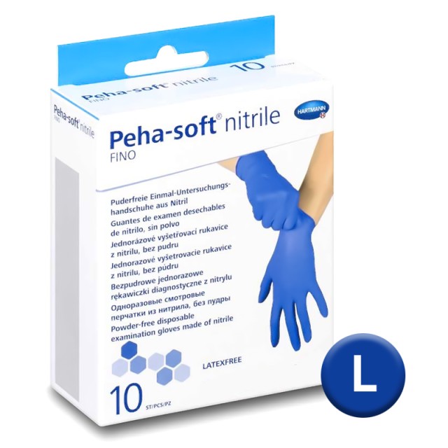 Hartmann Peha-Soft Nitrile Gloves Fino Μέγεθος Large, Γάντια Νιτριλίου Μπλε Μίας Χρήσης χωρίς Πούδρα, 10τμχ