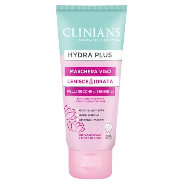 Clinians Hydra Plus Soothing Face Mask, Μάσκα Προσώπου που Καταπραΰνει & Ενυδατώνει, με Καλέντουλα & Άνθος Λωτού για Ξηρό/ Ευαίσθητο Δέρμα, 75ml