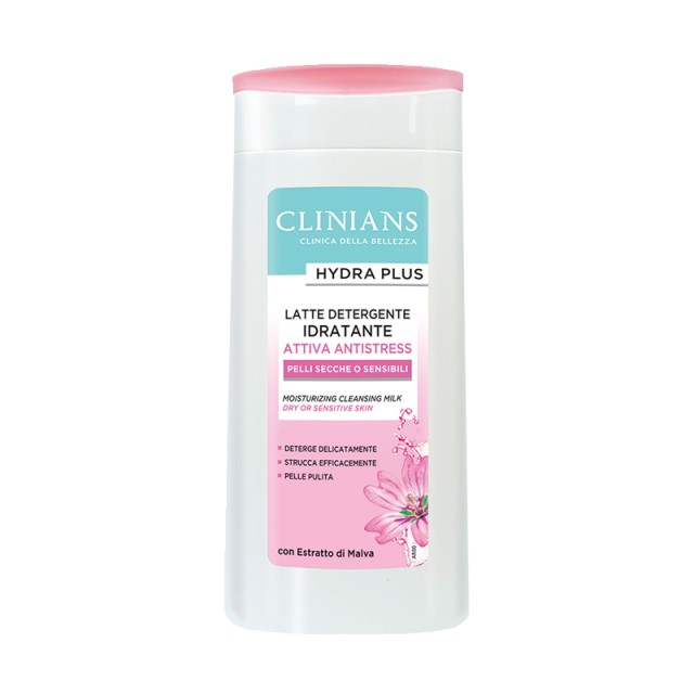 Clinians Hydra Plus Antistress Moisturizing Cleansing Milk, Ενυδατικό Γαλάκτωμα Καθαρισμού για Ξηρό&Ευαίσθητο Δέρμα, 200ml