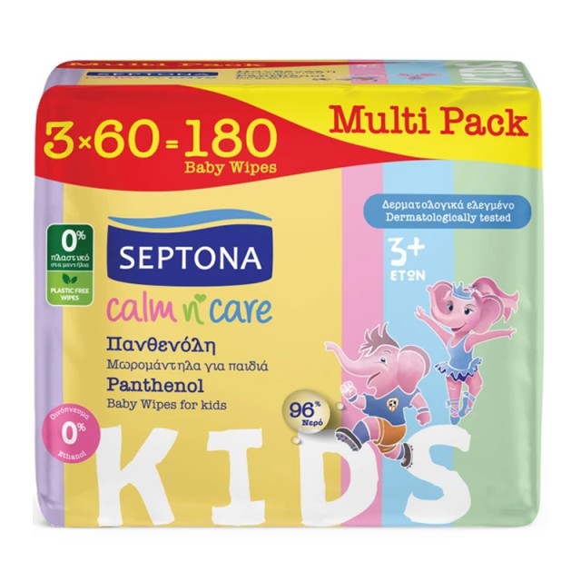 Septona Calm n' Care Kids Panthenol, Μωρομάντηλα με Πανθενόλη, 3x60, 180τμχ