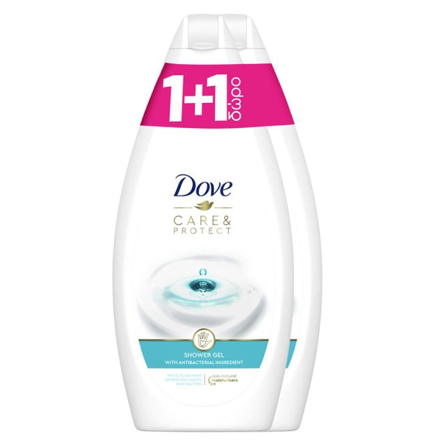Dove Care & Protect Shower Gel, Αφρόλουτρο 2x500ml, 1+1 ΔΩΡΟ