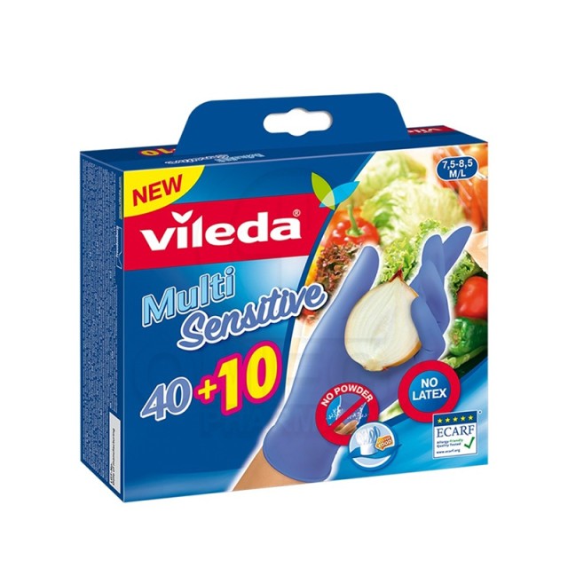 Vileda Multi Sensitive M/L Γάντια Καθαριότητας Μίας Χρήσης 50τμχ, 40+10 ΔΩΡΟ