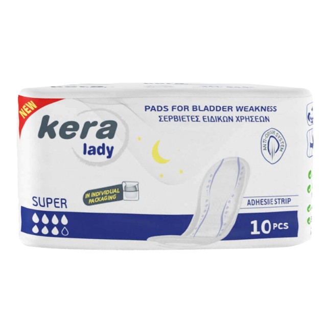 Kera Lady Σερβιέτες Ακράτειας, Super, 10τμχ