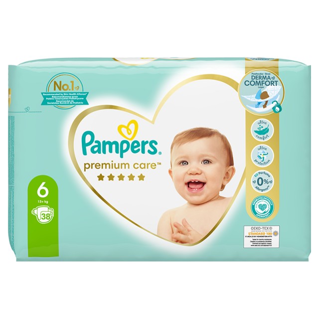 Pampers Premium Care, Βρεφικές Πάνες No6 (13+kg), 38τμχ, JUMBO PACK