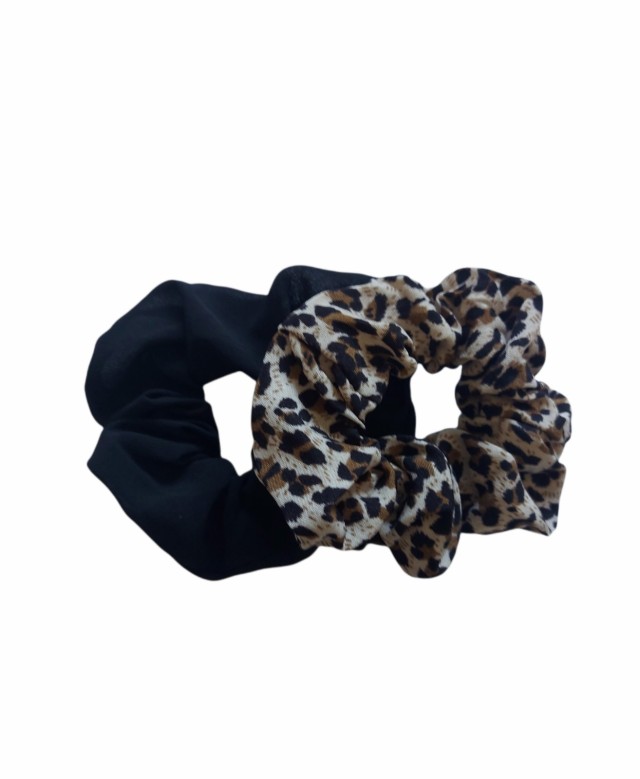 Ro Accessories Σούρα Μαλλιών Σετ 2τμχ Animal Print & Μαύρη