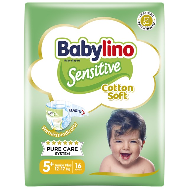 Βρεφική πάνα Babylino Sensitive Cotton Soft No5+ 12-17 Kg 16 τμχ