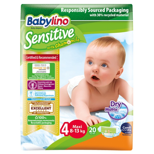 Βρεφική πάνα Babylino Sensitive No4 8-13 Kg 20 τμχ