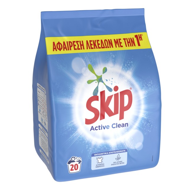 Skip Active Clean, Σκόνη Πλυντηρίου ρούχων, 20μεζ. 1,3kg