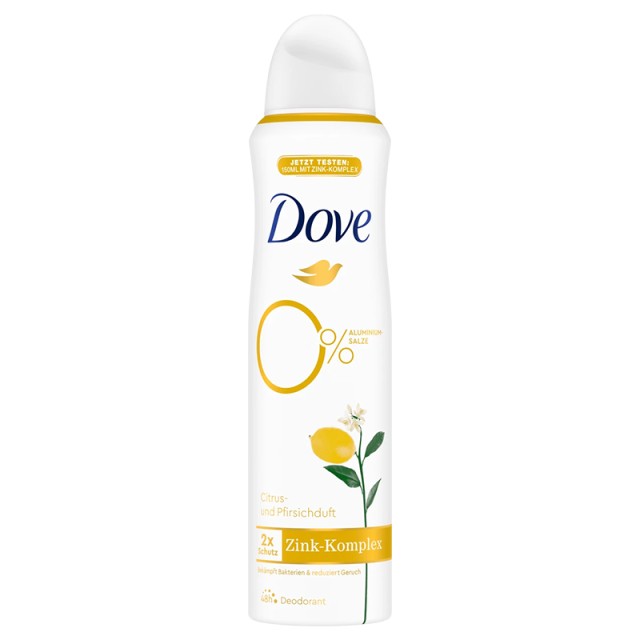 Dove 0% Aluminum Citrus & Peach, Αποσμητικό Σπρέι Χωρίς Αλουμίνιο, 150ml