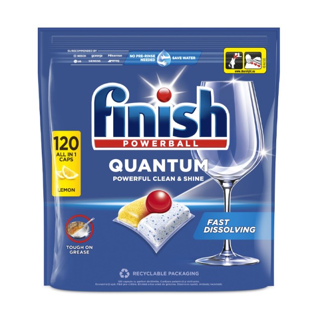 Powerball Quantum All in 1, Απορρυπαντικό Πλυντηρίου Πιάτων Ταμπλέτες, Λεμόνι, 120τεμ