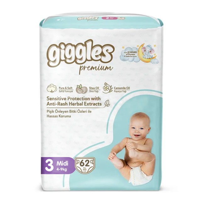 Βρεφικές Πάνες Giggles No3 Midi 4-9Kg 62τμχ