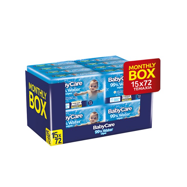 BabyCare 99% Water, Μωρομάντηλα με 99% Νερό, 15x72τμχ (1080τμχ)