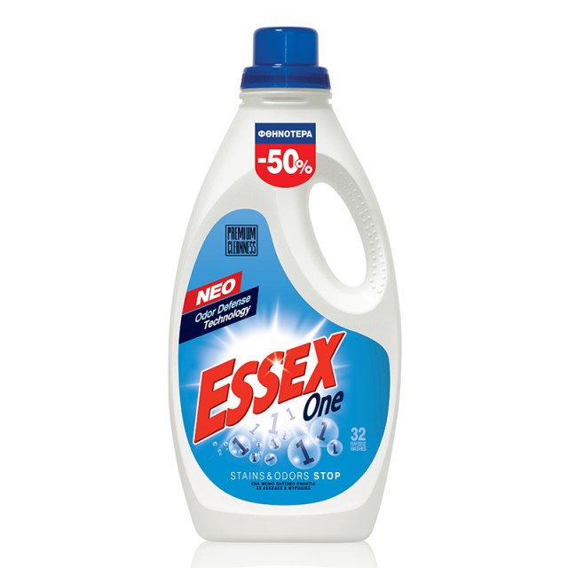 Essex One Stains & Odor Stop, Υγρό Απορρυπαντικό Ρούχων 32μεζ 1,6lt