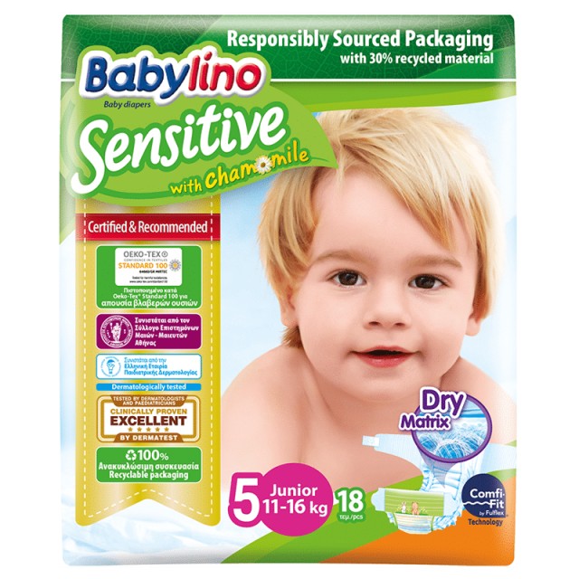 Βρεφική πάνα Babylino Sensitive No5 11-16 Kg 18 τμχ