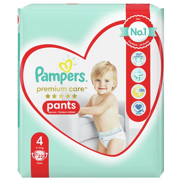 Pampers Premium Care Pants, Πάνες Βρακάκι No4 (9-15kg), 22τμχ