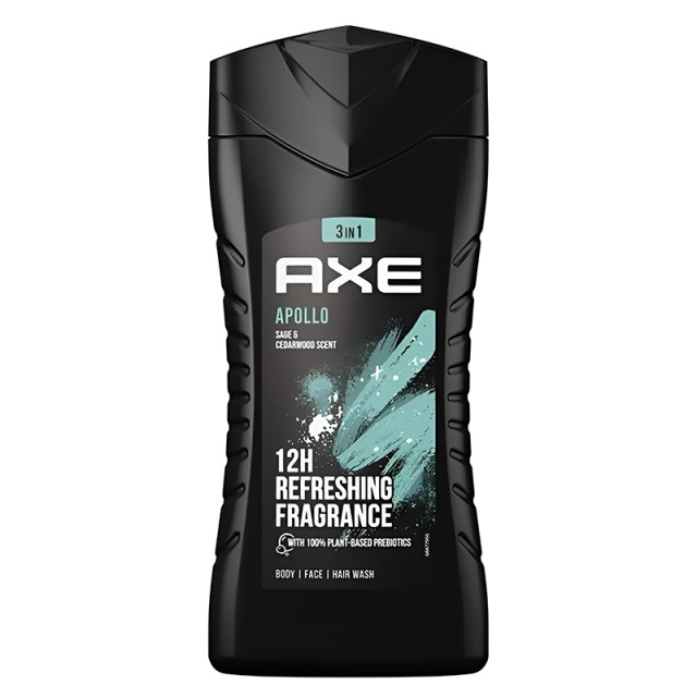 Axe Apollo 12h Refreshing Fragrance 3in1 Shower Gel, Αφρόλουτρο 3σε1 για Σώμα, Πρόσωπο & Μαλλιά, 250ml