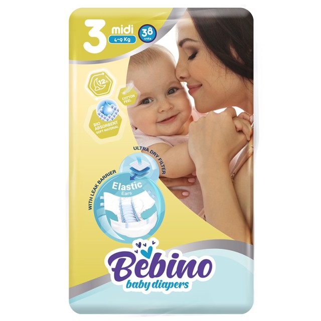 Bebino Βρεφικές Πάνες Midi No3 4-9kg, 38τμχ