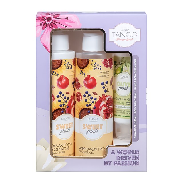 Tango Body Gift Set Sweet Fruits & Olive Pearls, Αφρόλουτρο 250ml + Γαλάκτωμα Σώματος 250ml + Κρέμα Χεριών 80ml, Σετ Δώρου