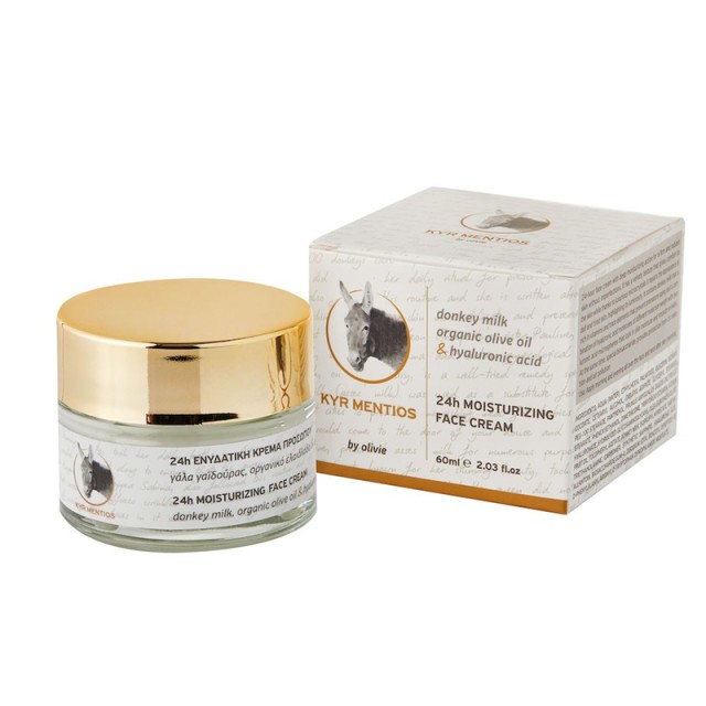 Kyr Mentios by Olivie 24h Face Cream, 24ωρη Κρέμα Προσώπου Καθημερινής Περιποίησης με Γάλα Γαϊδούρας, Οργανικό Έλαιο Ελιάς & Υαλουρονικό Οξύ, 60ml