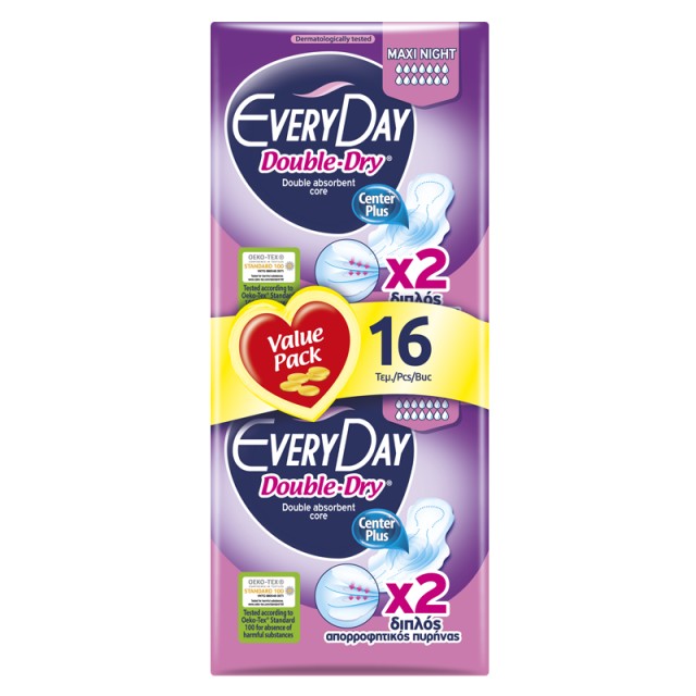 Every Day Σερβιέτες Hyperdry Double Dry Ultra Plus Maxi Night Value Pack 16 τεμ.