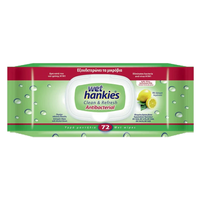 Wet Hankies Antibacterial Lemon Αντιβακτηριδιακά μαντήλια χεριών 72τεμ.