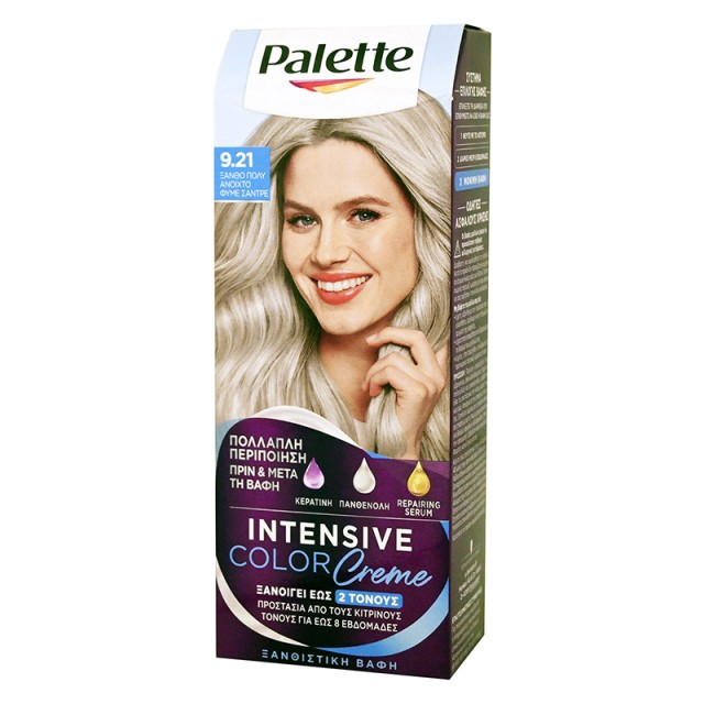Schwarzkopf Palette Intensive Color Creme Μόνιμη Κρέμα Βαφή Μαλλιών No 9.21 Ξανθό Πολύ Ανοιχτό Φυμέ Σαντρέ, 1τμχ