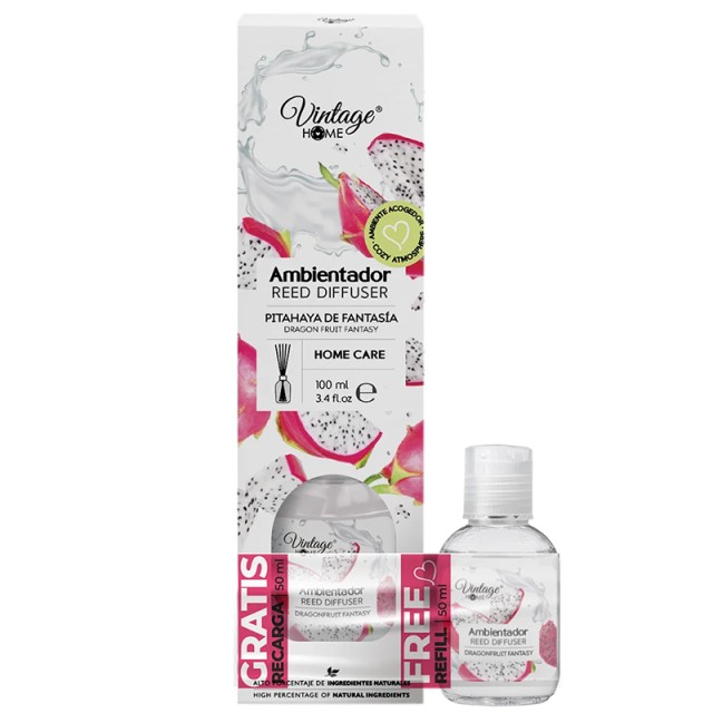 Vintage Home Dragon Fruit Fantasy Reed Diffuser, Αρωματικός Διαχυτήρας σε Στικ 100 ml + 50 ml Ανταλλακτικό