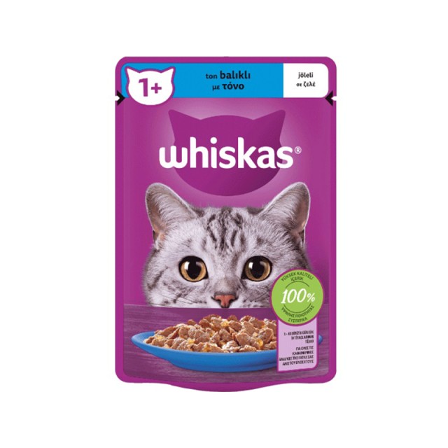 Whiskas Φακελάκι Adult Πλήρης Υγρή Τροφή Γάτας με Τόνο σε Ζελέ, 85gr