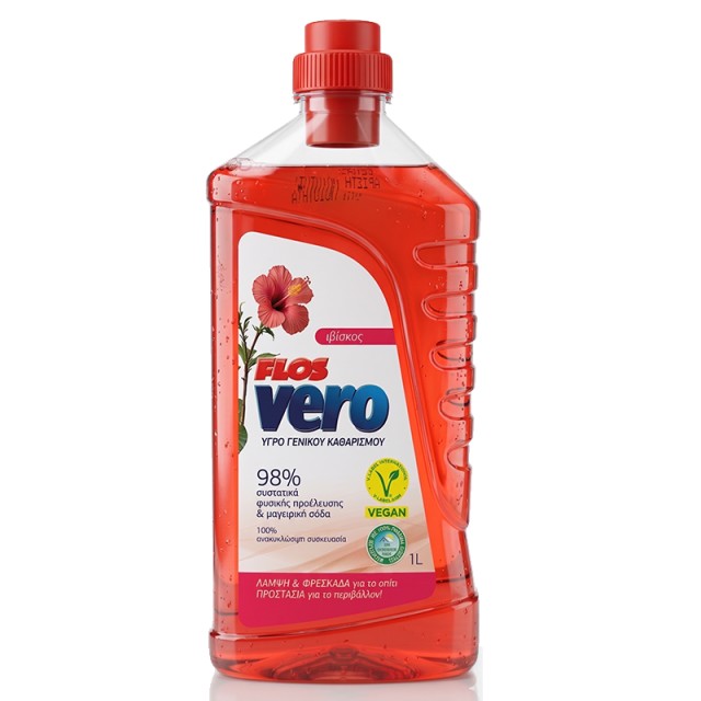 Flos Vero Υγρό Γενικού Καθαρισμού Ιβίσκος & Μαγειρική Σόδα, 1lt