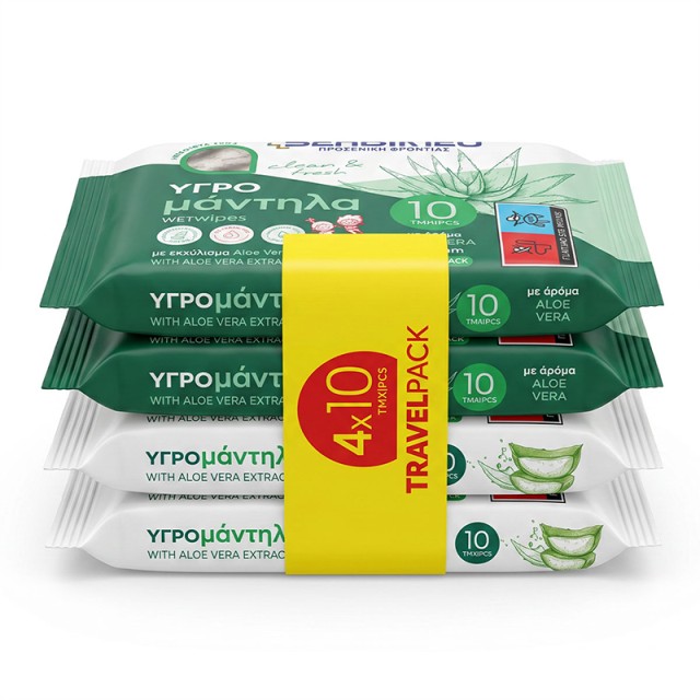 Sensimed Clean & Fresh, Υγρομάντηλα με Εκχύλισμα Aloe Vera & Βιταμίνη Ε (4x10τμχ) 40τμχ