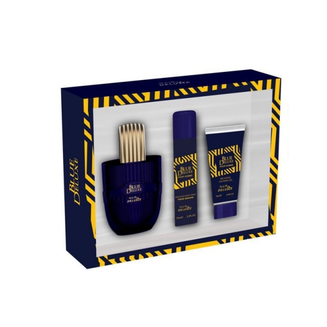 Shirley May Ανδρικό Σετ Δώρου, Blue Deluxe Eau De Toilette 100ml, Deo, 75ml Shower Gel, 75ml