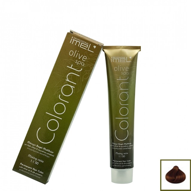 Imel Olive Spa Νο7.34, Ξανθό Χρυσαφί Χάλκινο, Επαγγελματική Mόνιμη Bαφή Mαλλιών με Mετάξι & Λάδι Ελιάς, 100ml