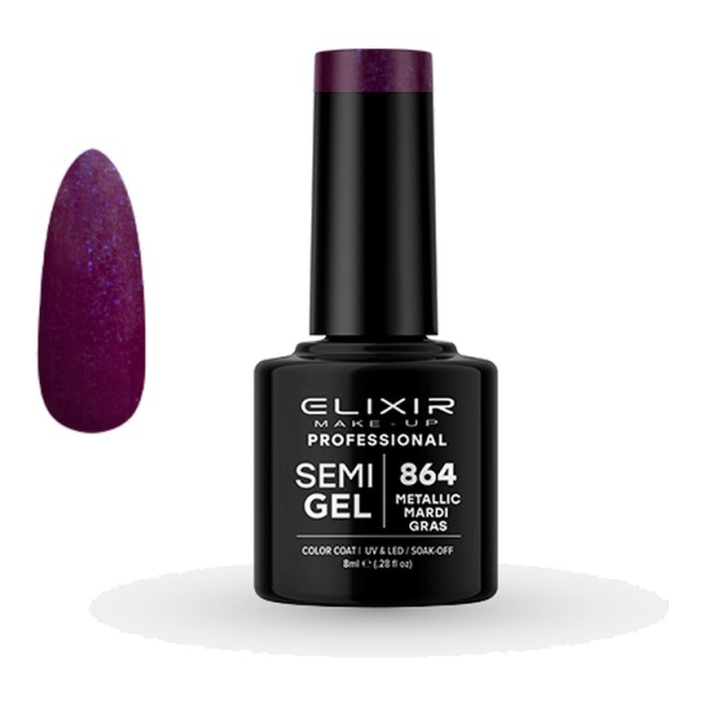 Elixir Semi Gel Νο864 Metallic Mardi Gras Ημιμόνιμο Βερνίκι 8 ml
