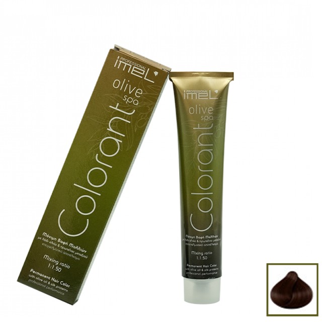 Imel Olive Spa  Νο4.19, Καφέ Πάγος, Επαγγελματική Mόνιμη Bαφή Mαλλιών με Mετάξι & Λάδι Ελιάς, 100ml