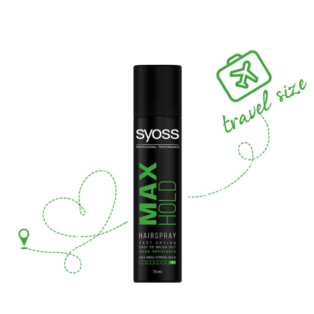 Syoss Max Hold Hairspray, Λακ Μαλλιών για Πολύ Δυνατό Κράτημα, 75ml, TRAVEL SIZE