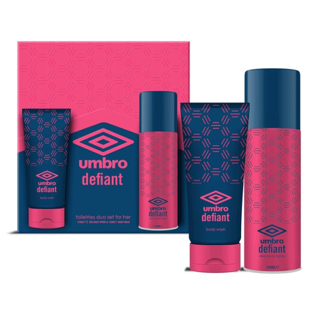 UMBRO Giftset For Women Defiant Deo Spray 150ml & Shower Gel 150ml, Γυναικείο Σετ Δώρου Αποσμητικό Σπρέι, 150ml &  Αφρόλουτρο 150ml, 2τεμ.