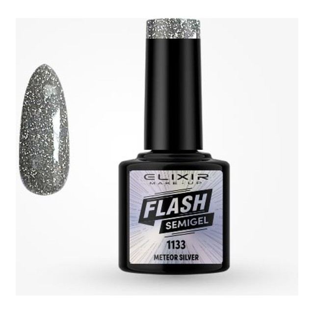 Elixir Semi Gel Flash Νο1133 Meteor Silver Ημιμόνιμο Βερνίκι 8 ml